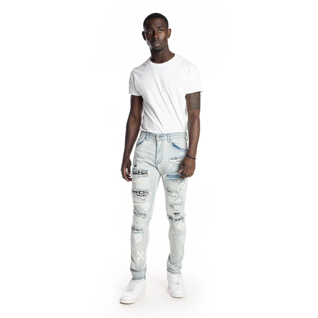 Slim Rip And Repaired Jeans - Hazy Blue