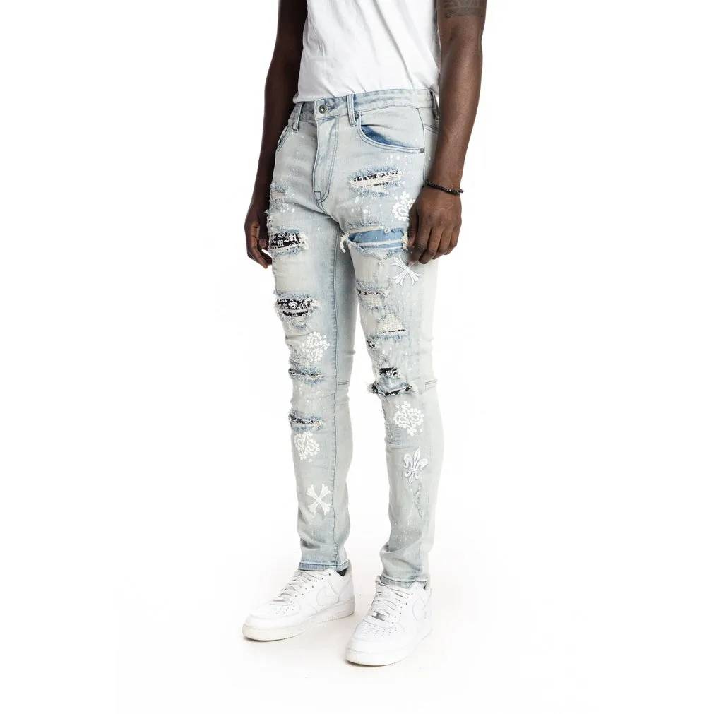 Slim Rip And Repaired Jeans - Hazy Blue