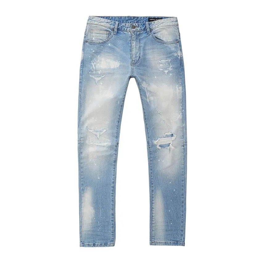 Slim Tapered Rip & Repaired Jeans - Lowell Blue