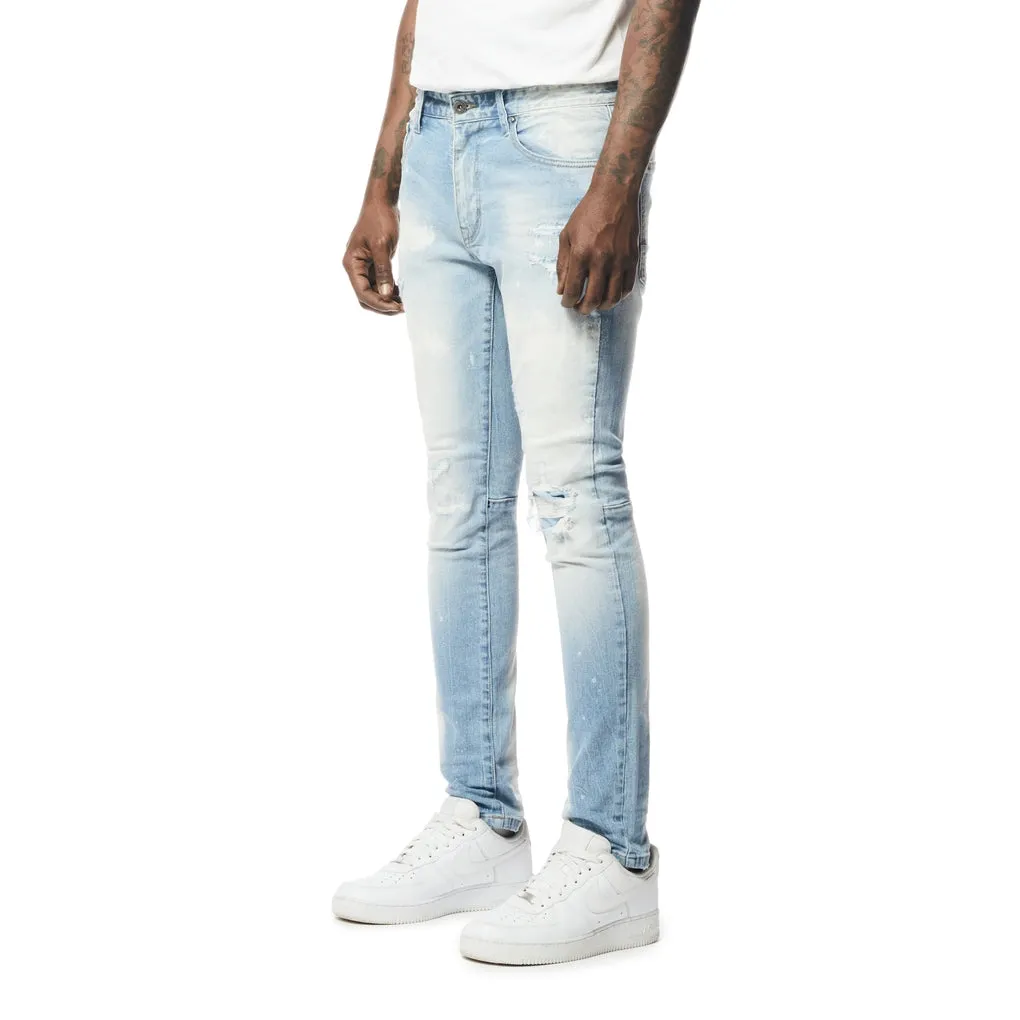 Slim Tapered Rip & Repaired Jeans - Lowell Blue