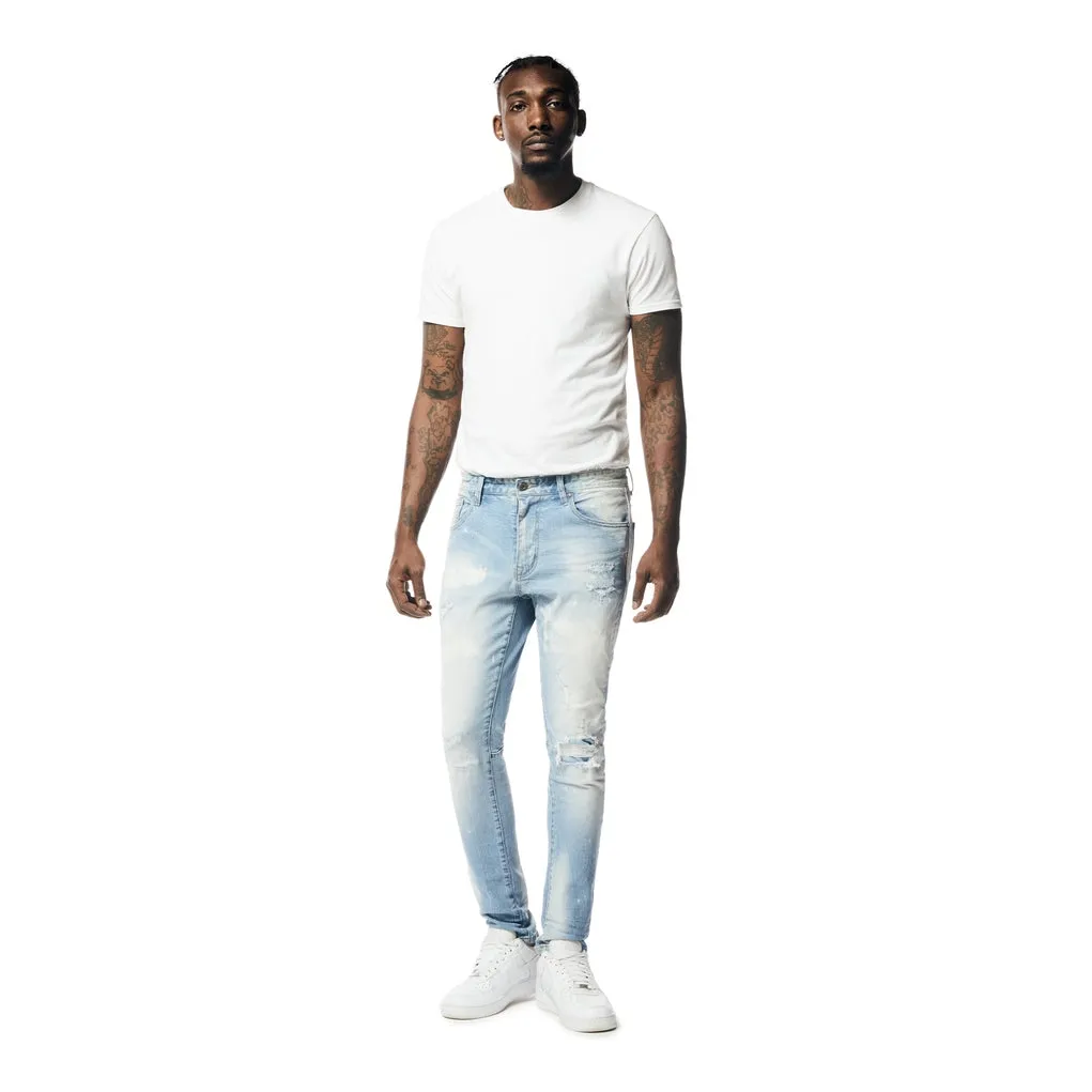 Slim Tapered Rip & Repaired Jeans - Lowell Blue