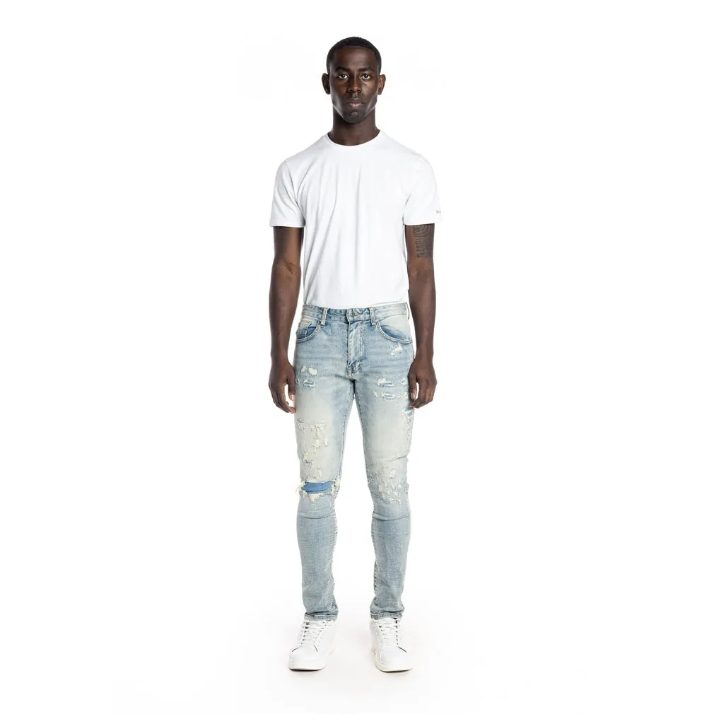 Slim Tapered Rip And Repair Jeans - Bowery Blue