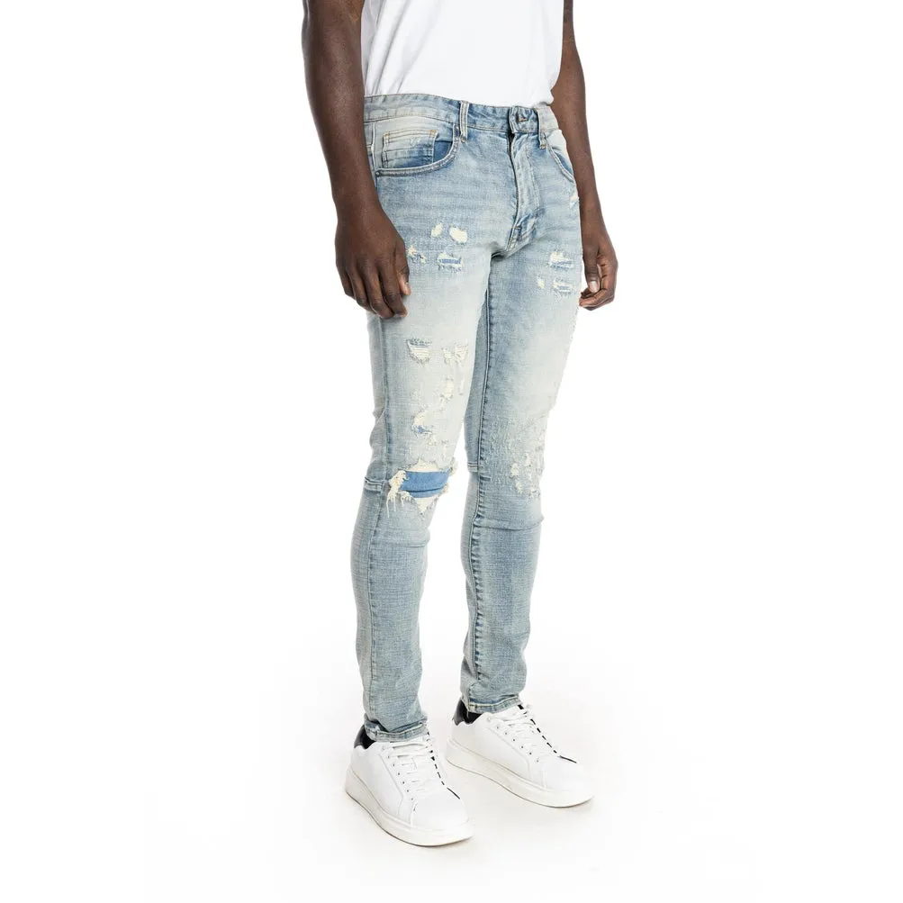 Slim Tapered Rip And Repair Jeans - Bowery Blue