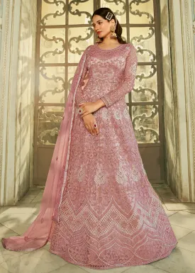 Slit Style Majestic Pink Zari Embroidered Party Festive Anarkali