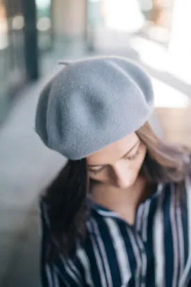 Slouchy Wool Beret in Grey