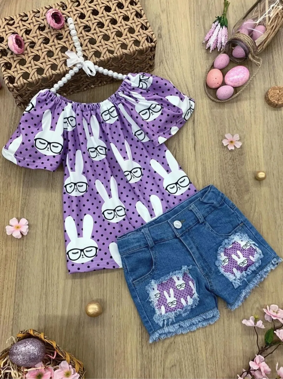 Smart Bunnies Polka Dot Denim Shorts Set