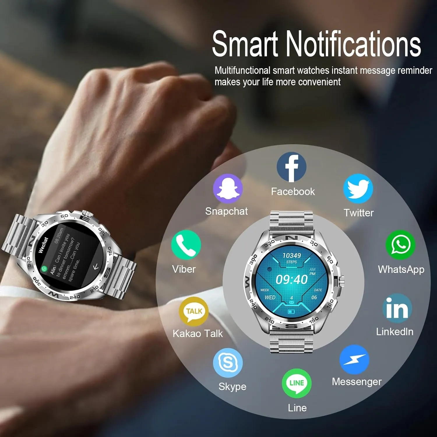 Smart Watch (Make/Answer Call)，Ip67 Waterproof Activity Tracker Watch with Pedometer Blood Pressure Heart Rate Spo2 Sleep Monitor Men Women Sports Smartwatch for Android Ios Phones, Silver