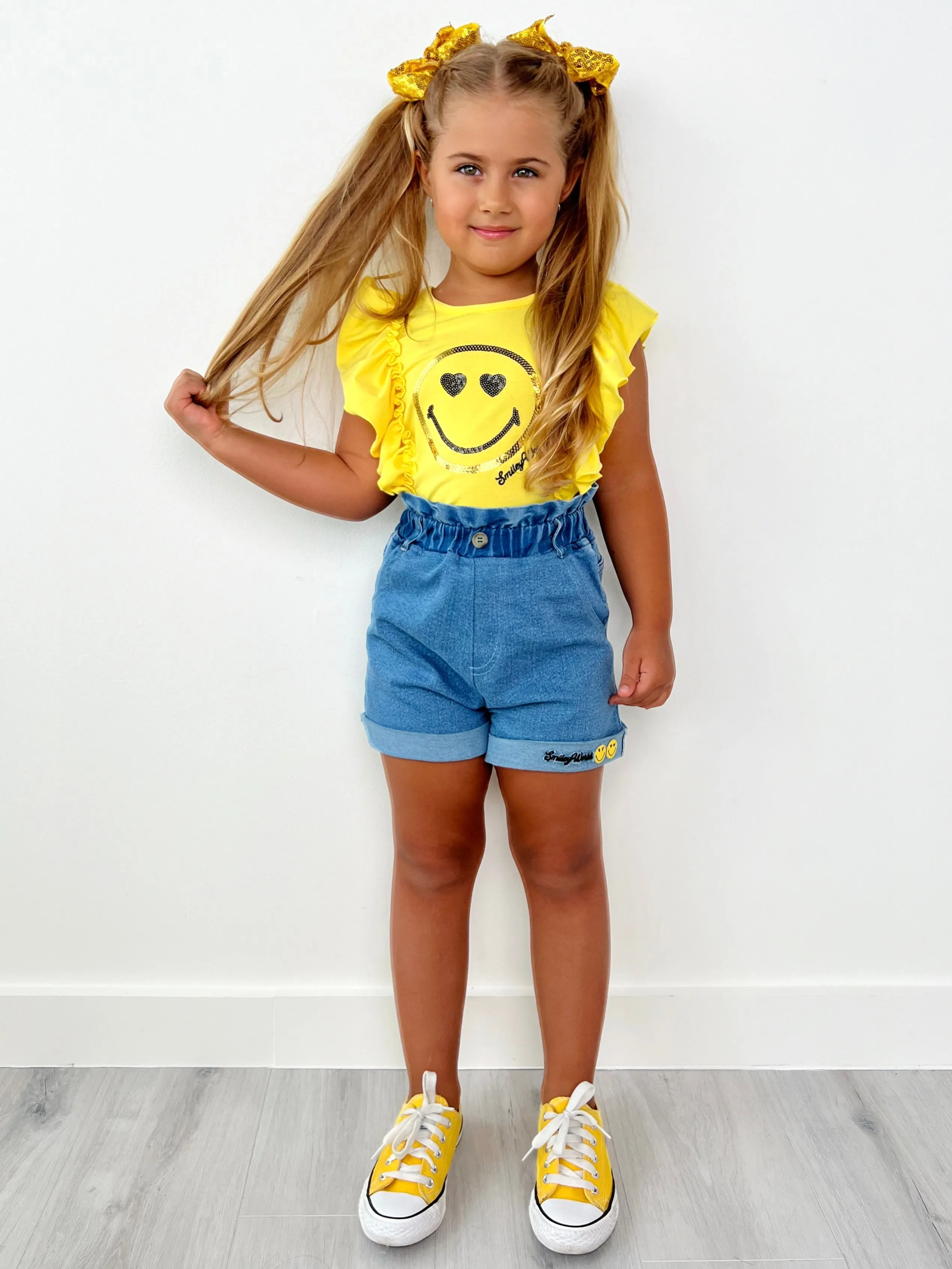 SmileyWorld  Bold Expression Denim Shorts Set