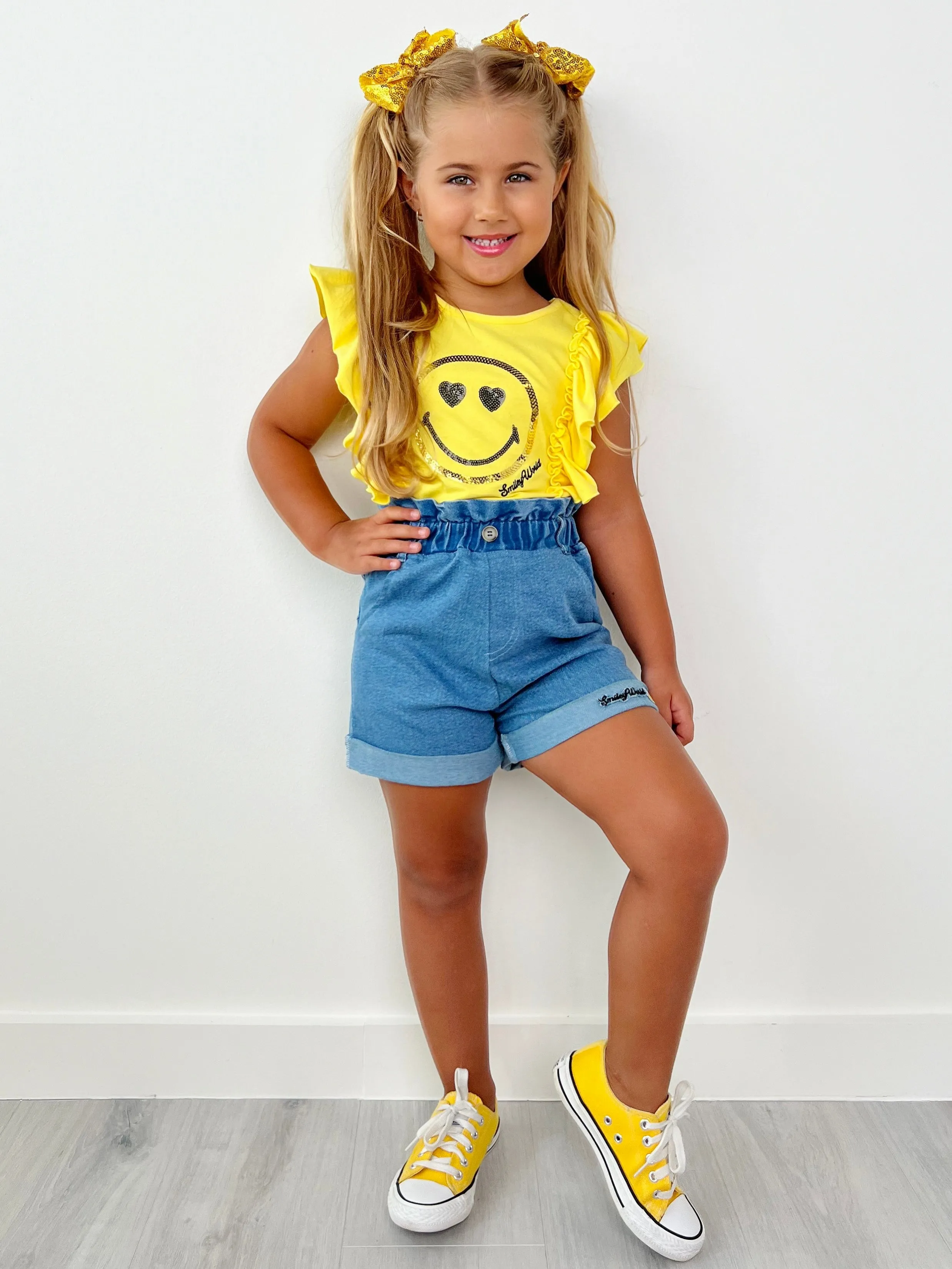 SmileyWorld  Bold Expression Denim Shorts Set