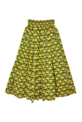 Smocked Waist MIDI Skirt - Yellow Tulip