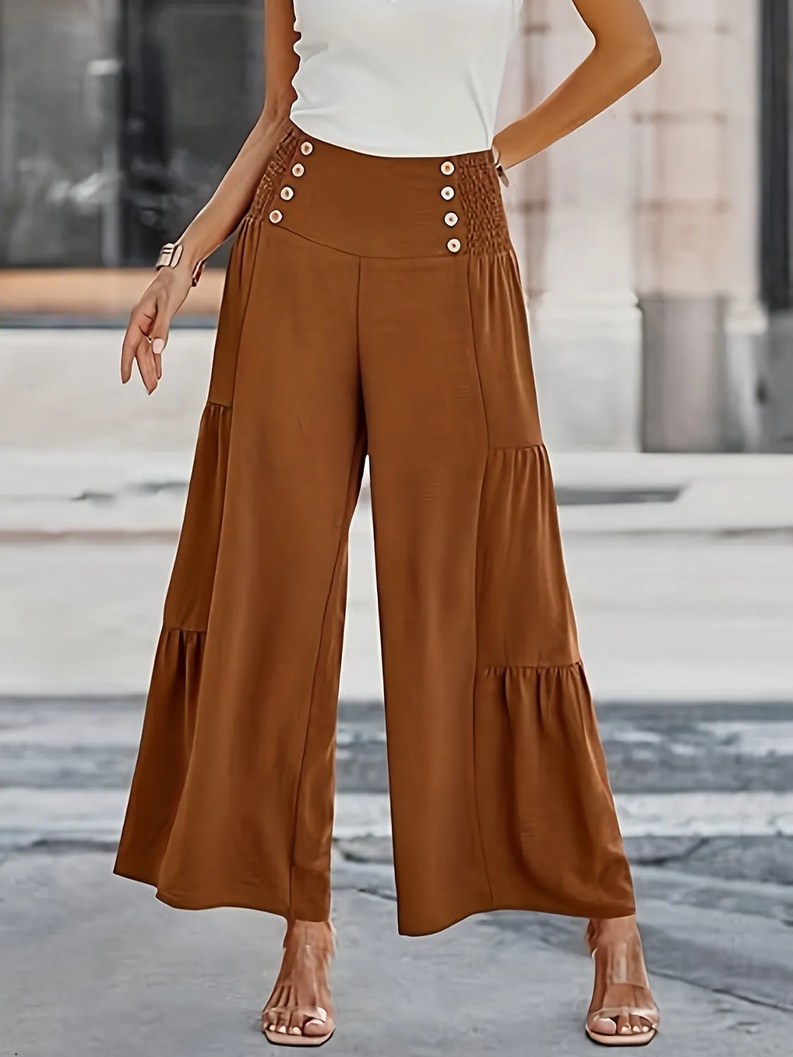 Smocked Wide Leg Pants