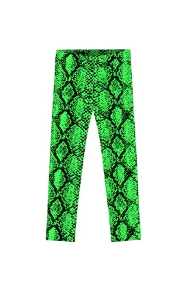 Snake Skin Neon Green Lucy Animal Print Trendy Summer Leggings - Girls