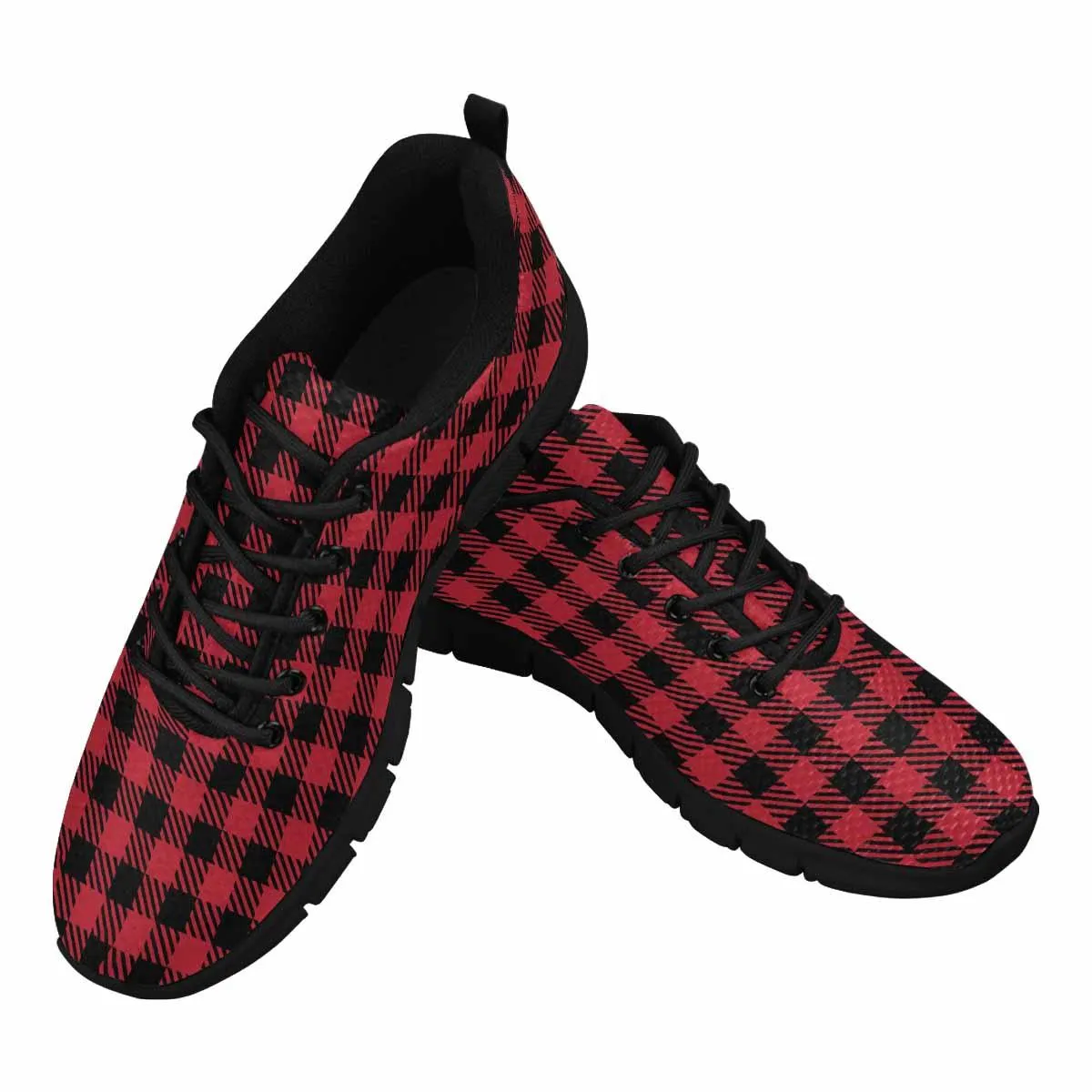 Sneakers For Men, Buffalo Plaid Red And Black Running Shoes Dg852