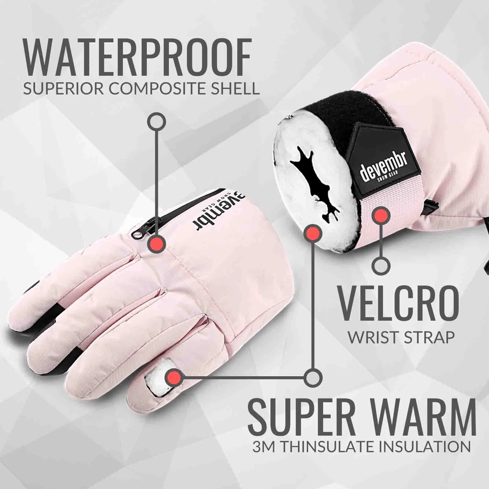 Snowboard & Ski Gloves with Wrist Guard (Pink)