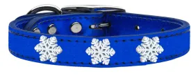 Snowflake Widget Genuine Metallic Leather Dog Collar Blue 22