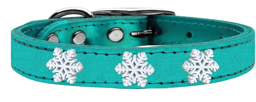 Snowflake Widget Genuine Metallic Leather Dog Collar Turquoise 18