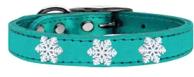 Snowflake Widget Genuine Metallic Leather Dog Collar Turquoise 22