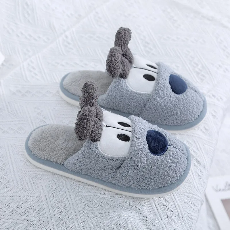 Soft Plush Cotton Cartoon Dog Cute Slippers Shoes Couple Unisex Non-Slip Floor Indoor Home Furry Slipper Women Shoes For Bedroom