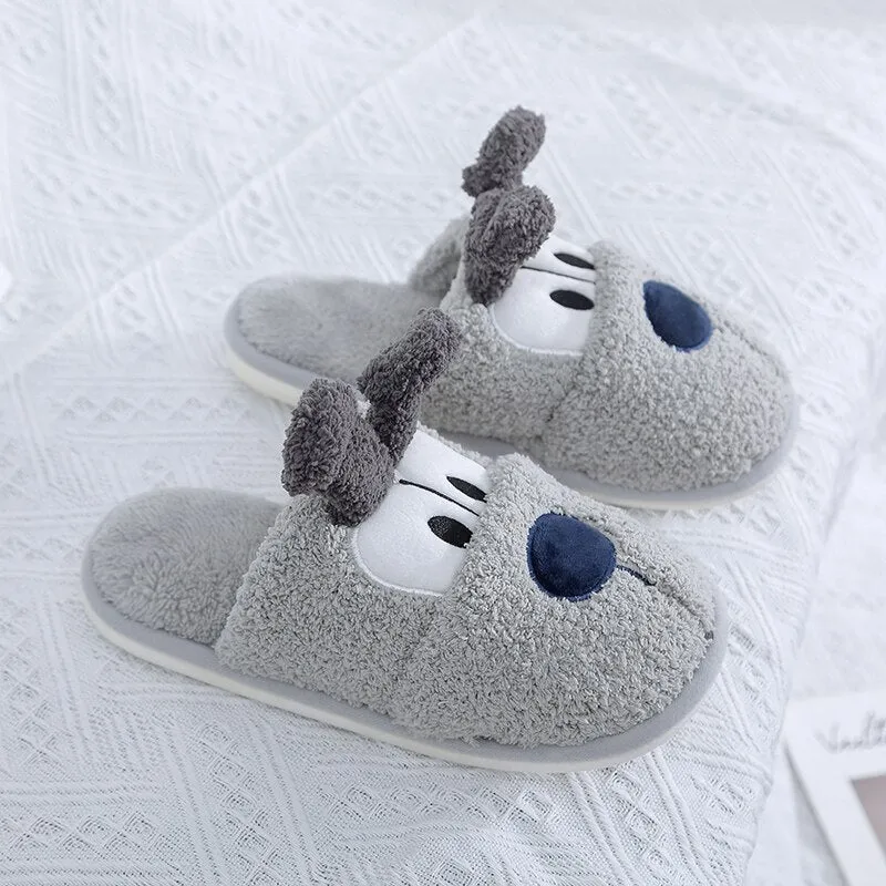 Soft Plush Cotton Cartoon Dog Cute Slippers Shoes Couple Unisex Non-Slip Floor Indoor Home Furry Slipper Women Shoes For Bedroom