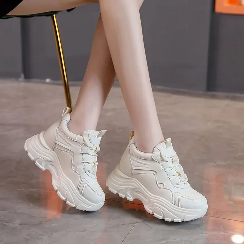 Sohiwoo White Platform Women's Sneakers 2024 Lace-Up Thick Bottom Vulcanize Shoes Woman Solid Color Casual Non-Slip Sport Shoes Ladies