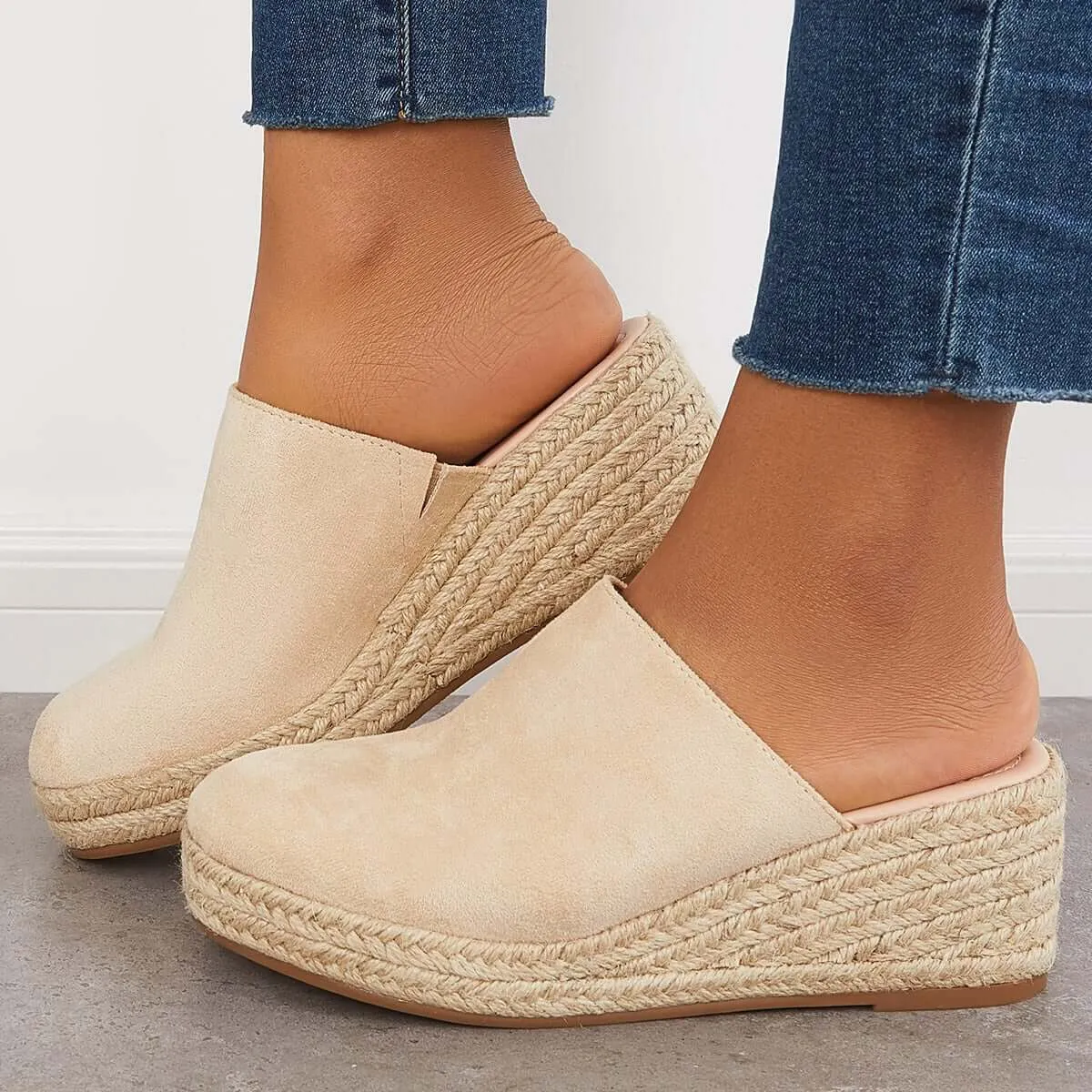 Sohiwoo Women Espadrilles Mule Wedges Platform Slip on Backless Sandals