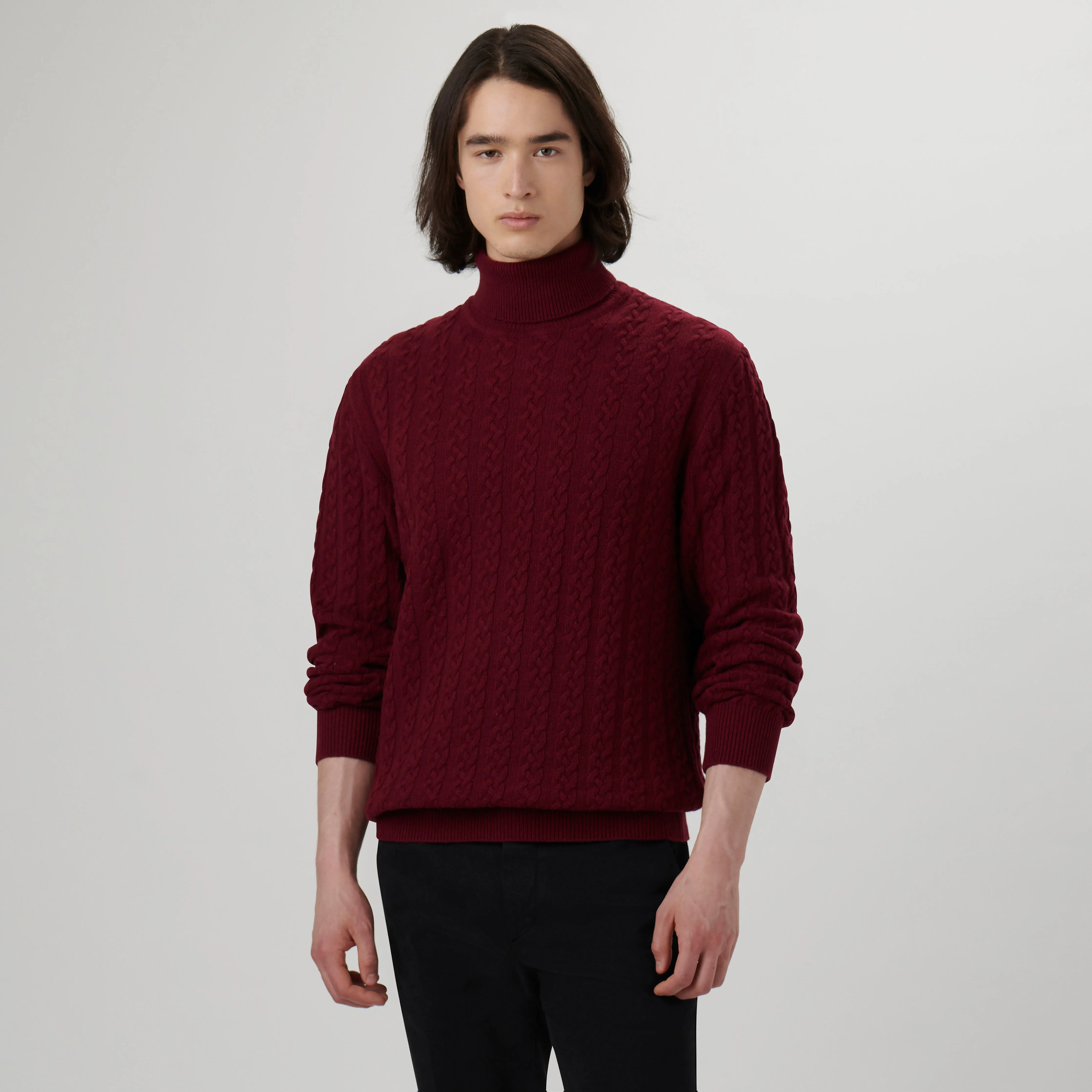 Solid Cable Turtleneck Sweater