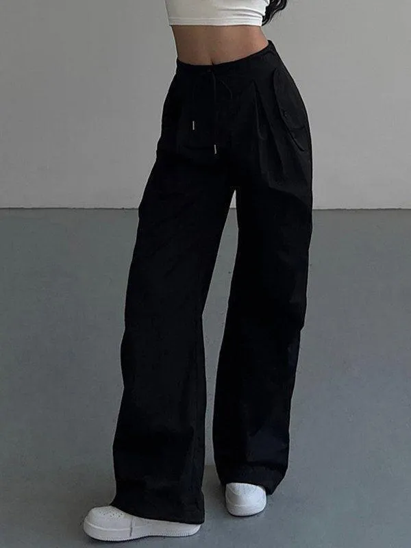 Solid Color Drawstring Straight Leg Pants