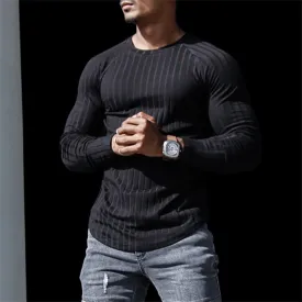 SOLID COLOR STRIPED RAGLAN  LONG SLEEVE T-SHIRT