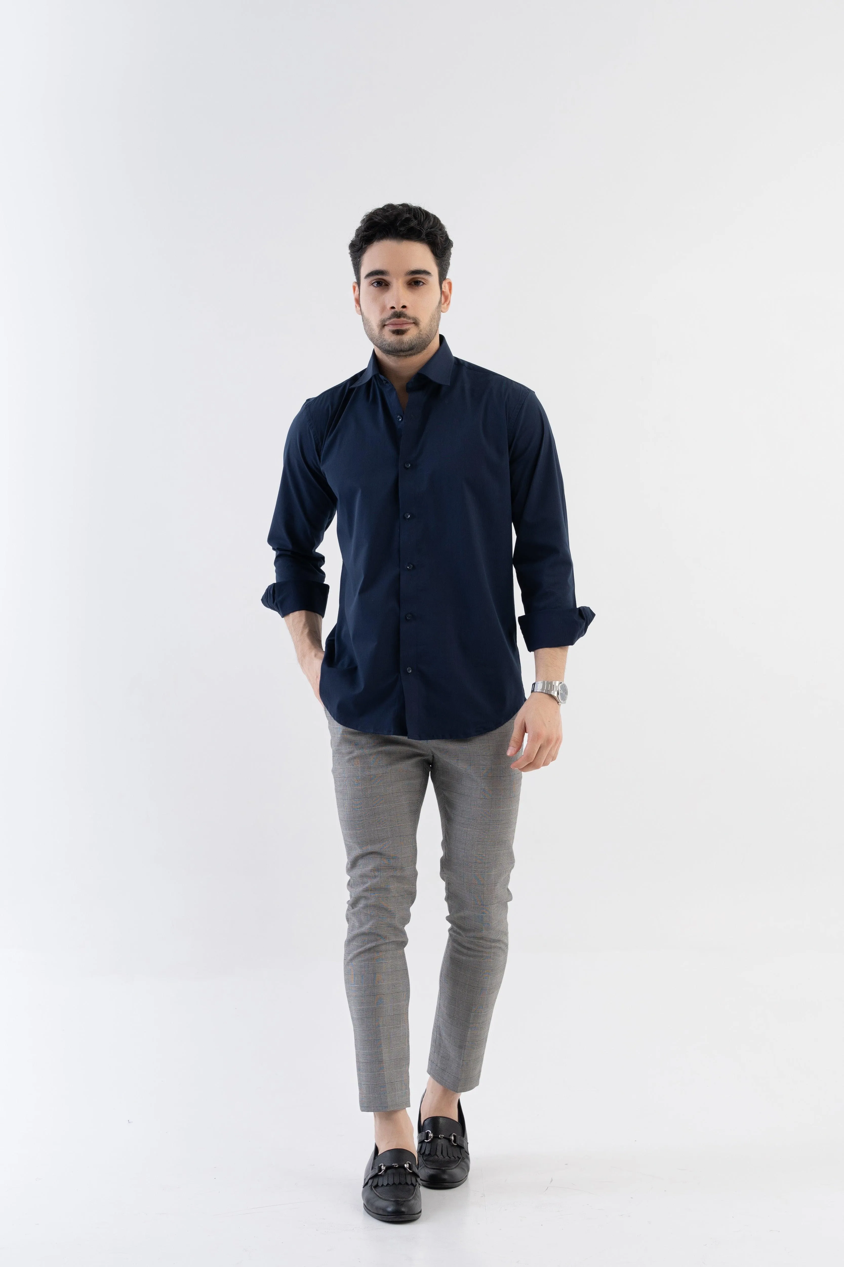 Solid Giza Satin Oxford Navy