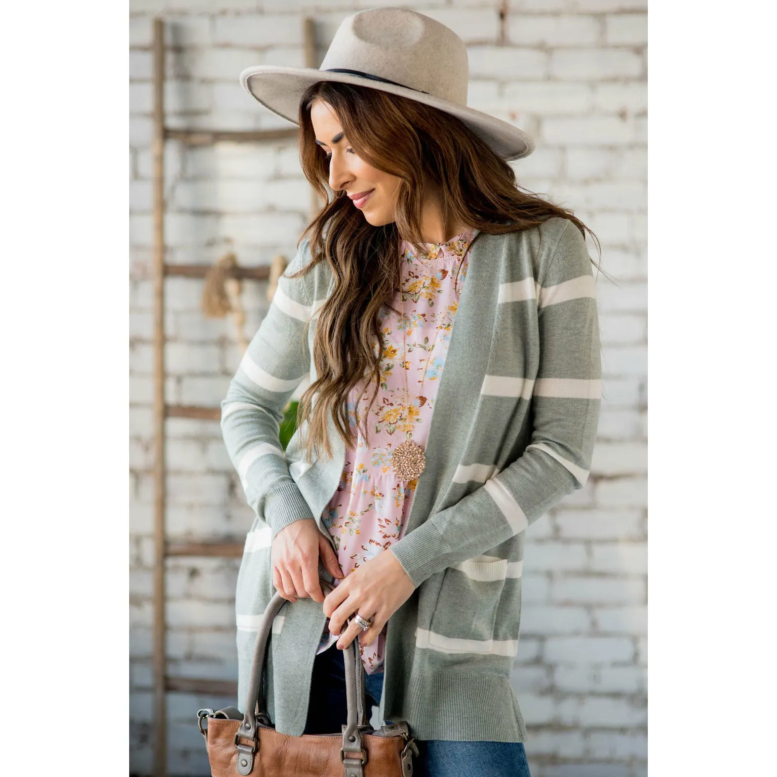 Solid Trim Stripe Cardigan