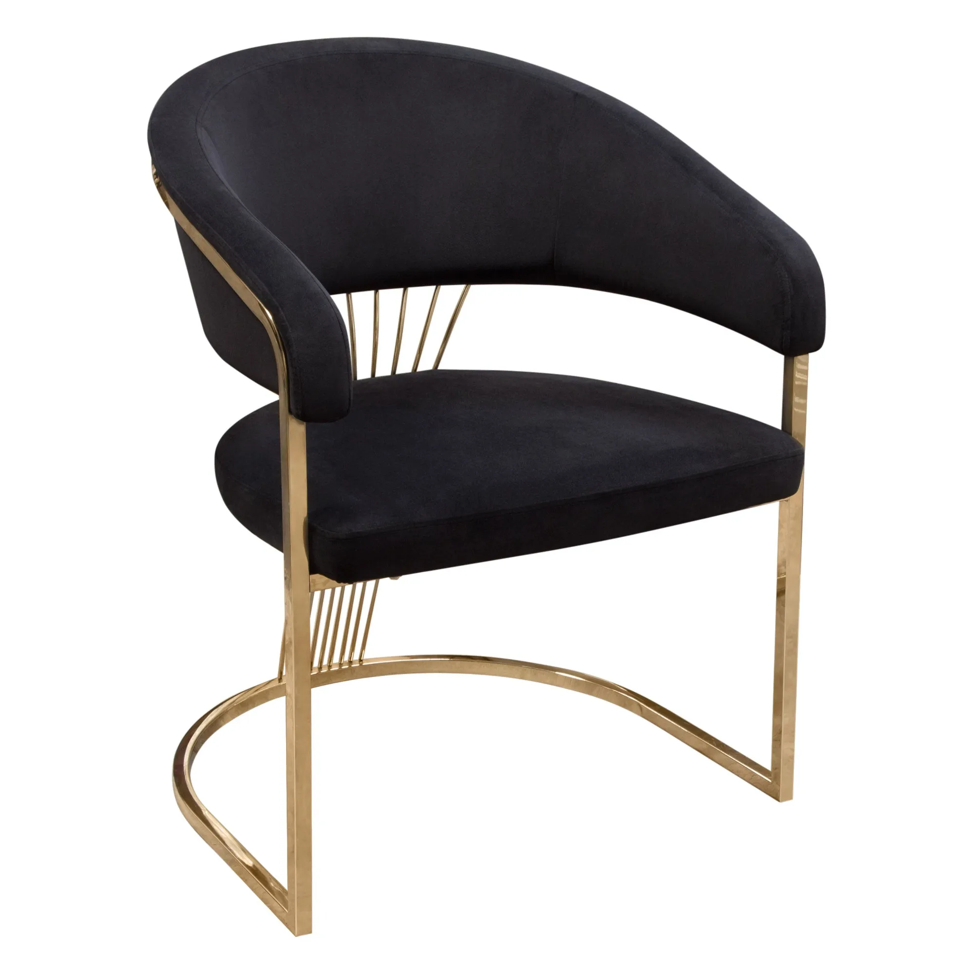 Solstice Dining Chair in Black Velvet w/ Polished Gold Metal Frame by Diamond Sofa