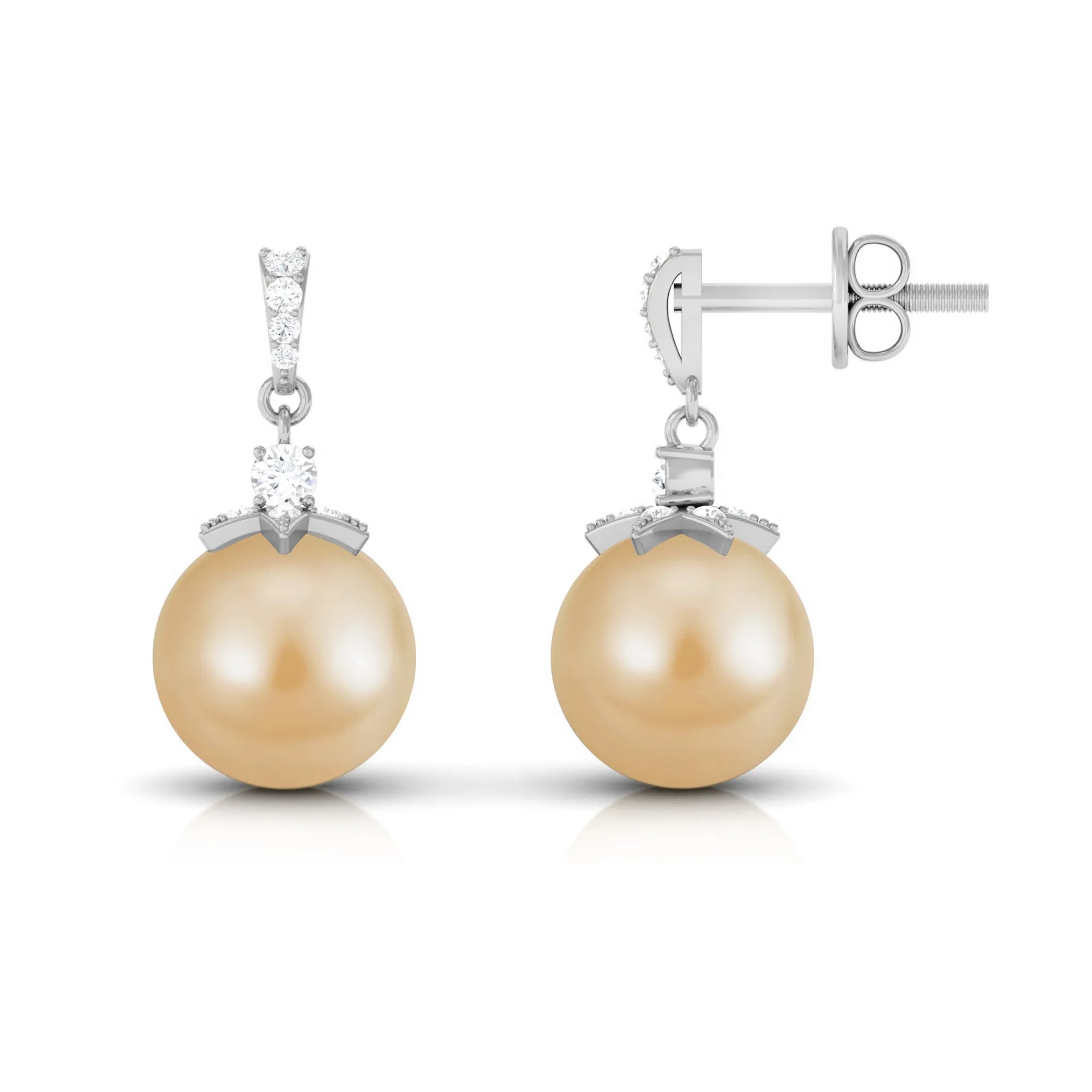 South Sea Pearl Minimal Drop Earrings with Diamond Stones