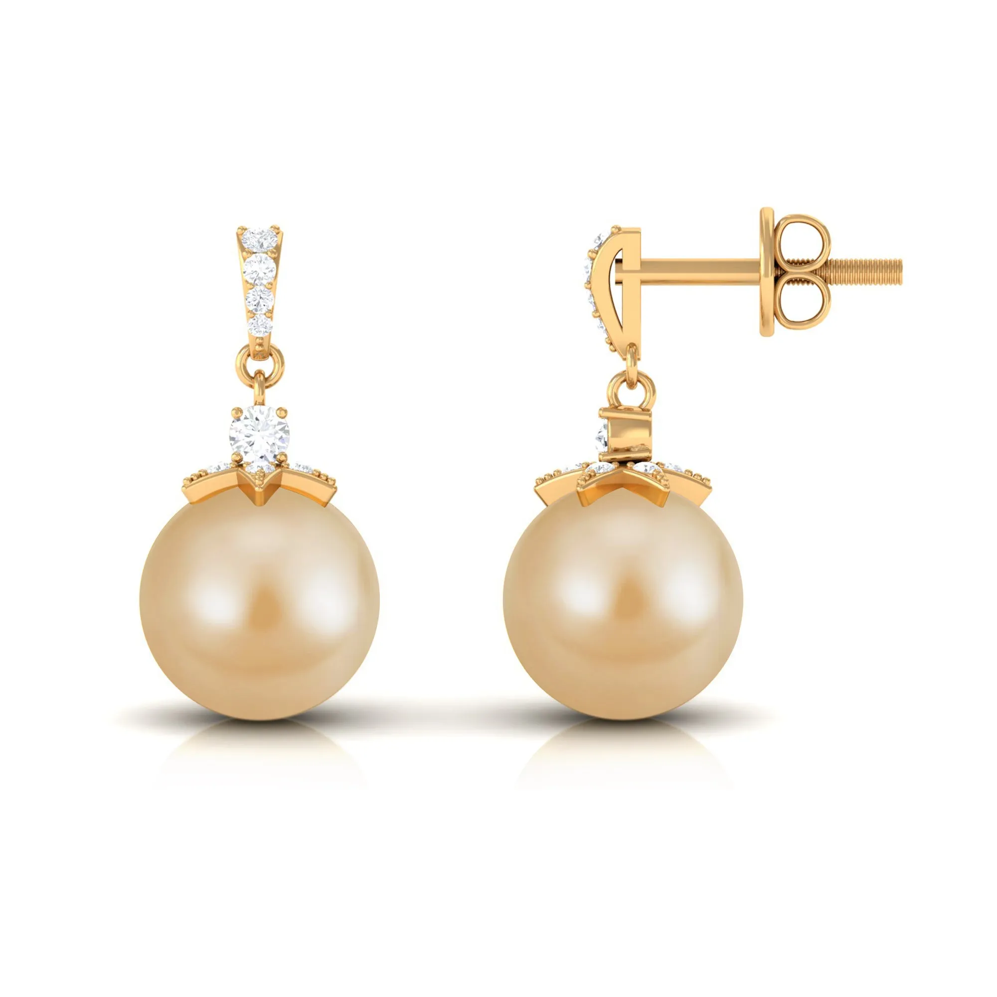 South Sea Pearl Minimal Drop Earrings with Diamond Stones