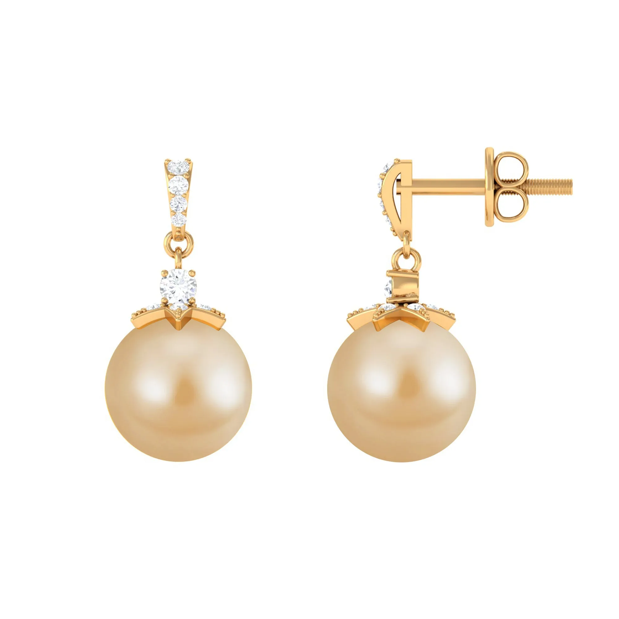 South Sea Pearl Minimal Drop Earrings with Diamond Stones