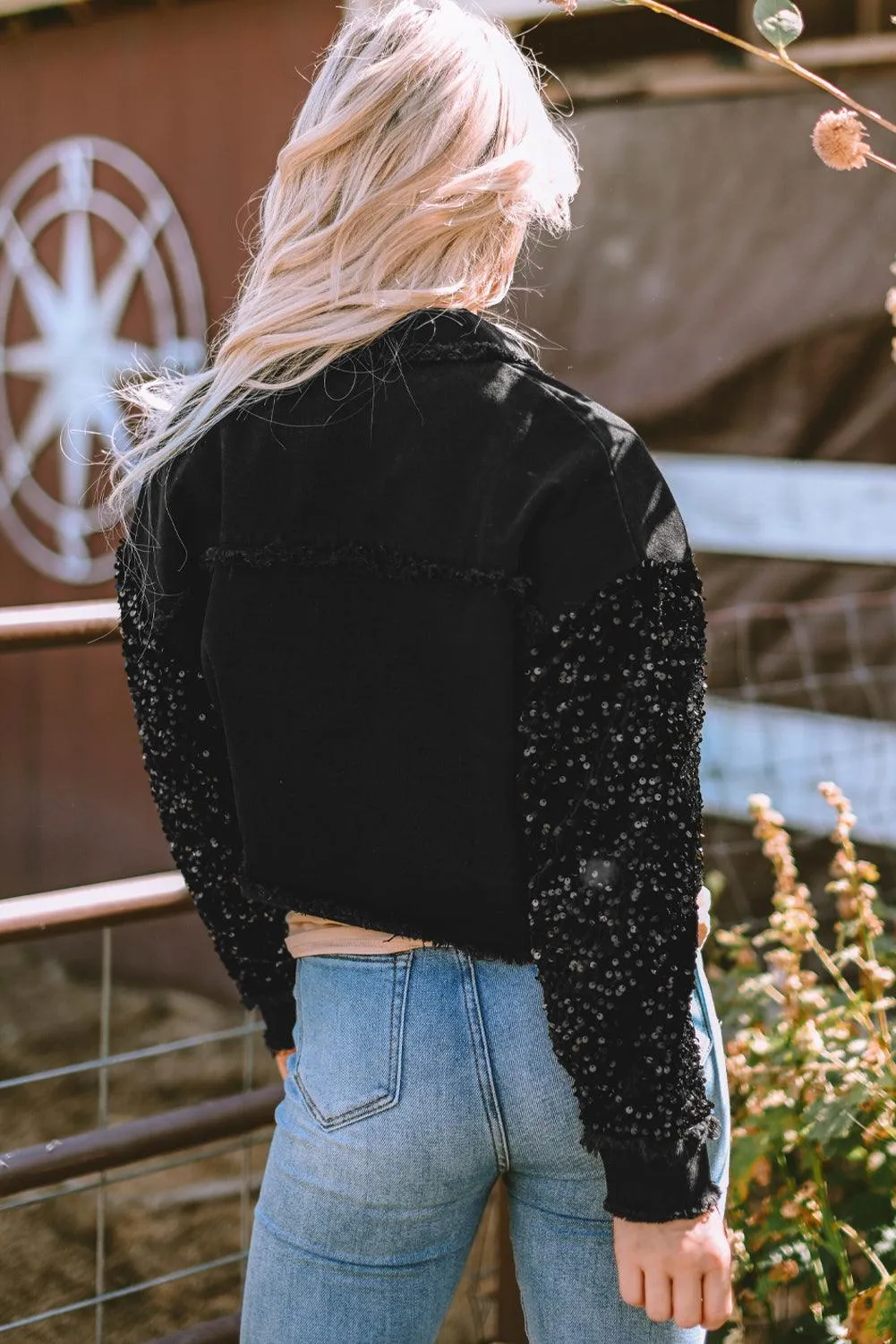 Sparkle Black Sequin Denim Jacket