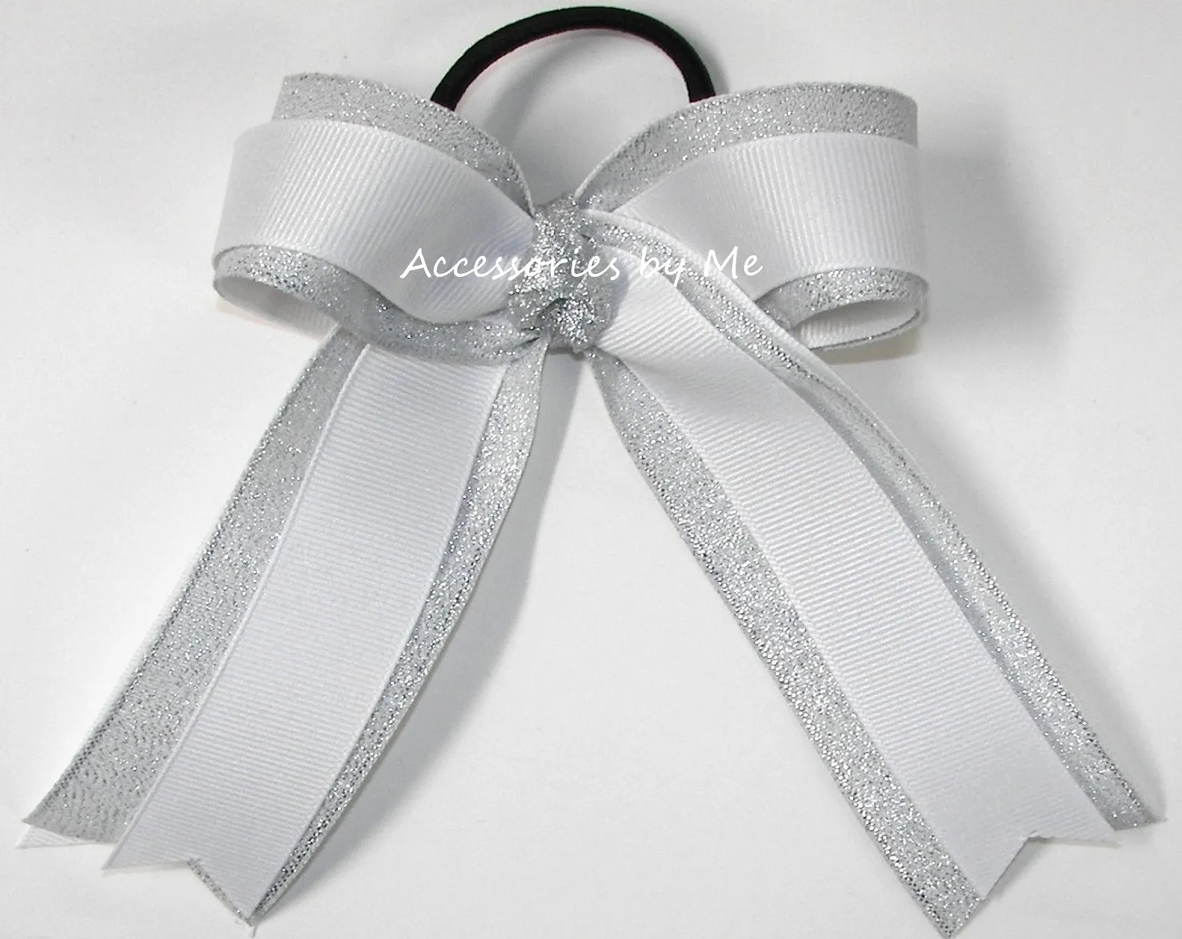 Sparkly White Silver Ponytail Hair Bow