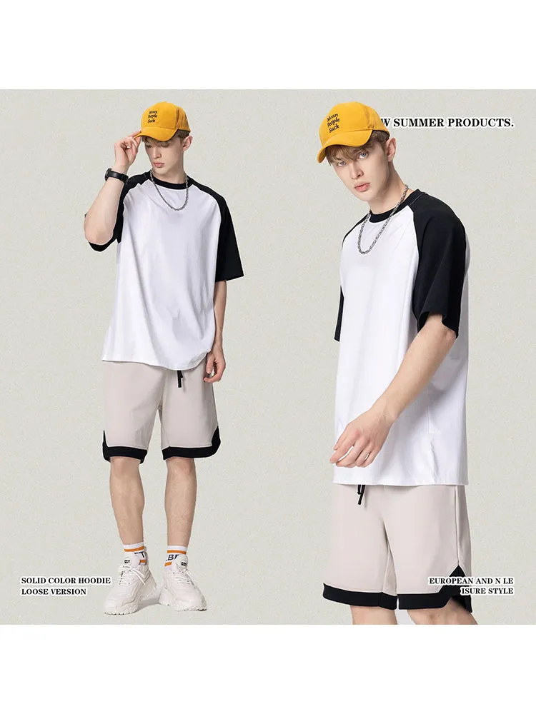 Splicing Color Horned Sleeves Loose Fit Tees