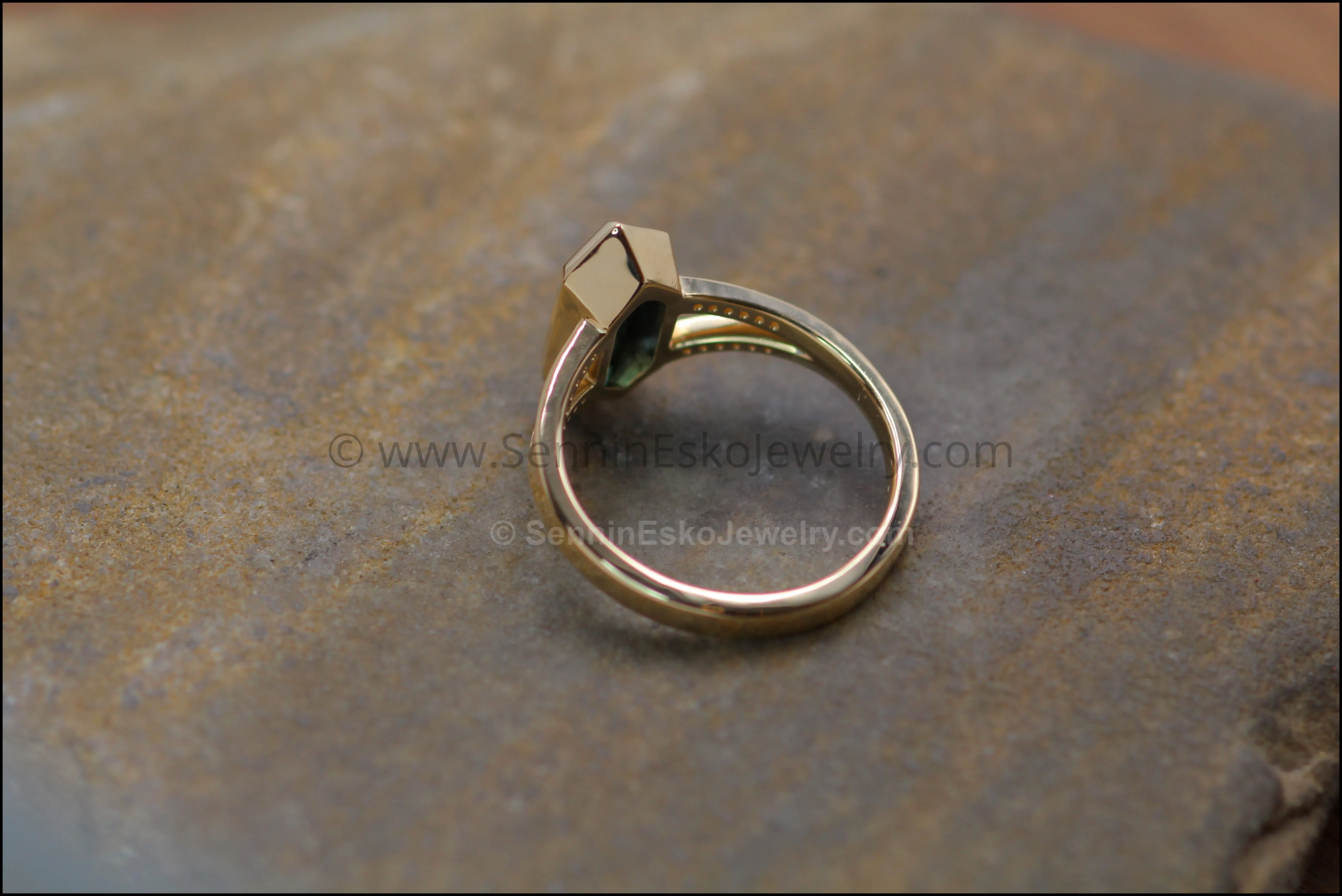 Split Shank Bezel Ring With Diamond Accents - Depicted with a Parti Sapphire (Setting Only, Center Stone Sold Separately)