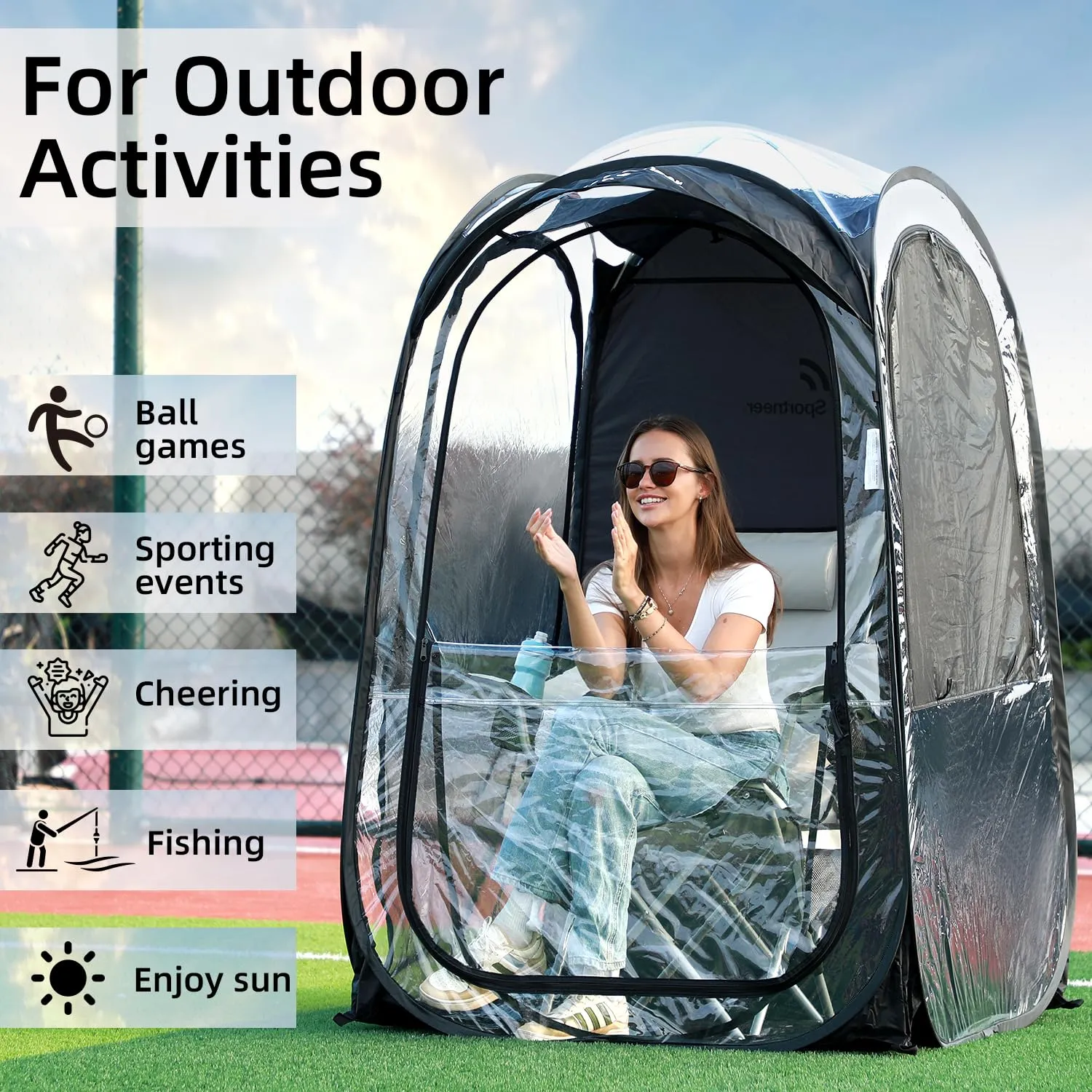 Sportneer Sports Tent, XL 1-2 Person Instant Pop Up Sports Tents - 46" x 46" x 63.5" Waterproof Sport Shelter for Outdoor Sports Events Fishing, Camping, Wathing Games