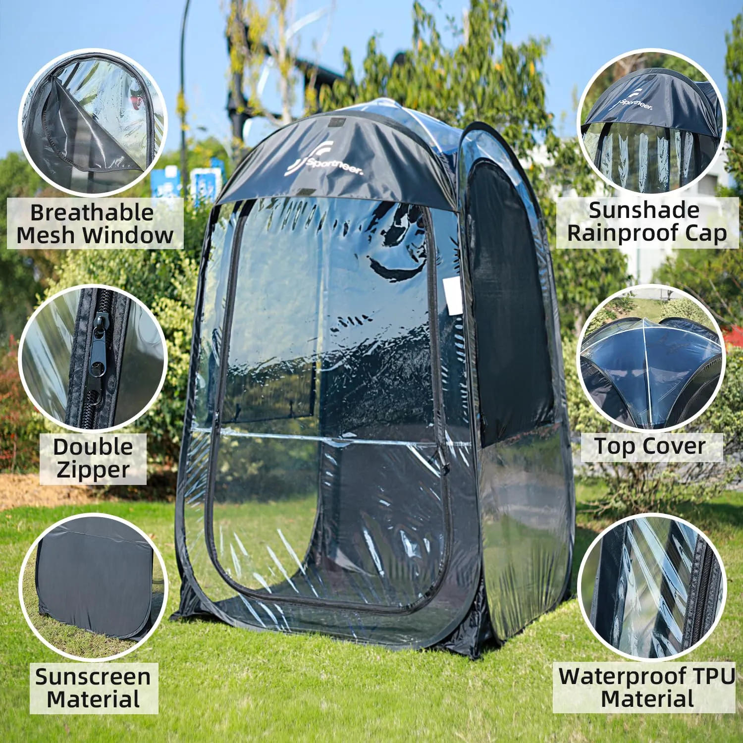 Sportneer Sports Tent, XL 1-2 Person Instant Pop Up Sports Tents - 46" x 46" x 63.5" Waterproof Sport Shelter for Outdoor Sports Events Fishing, Camping, Wathing Games