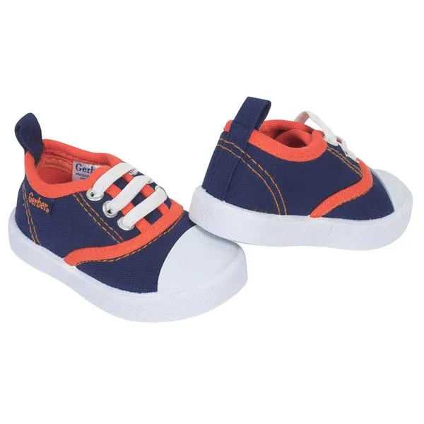 Sporty Baby Boys’ Lace Up Navy and Orange Canvas Shoe