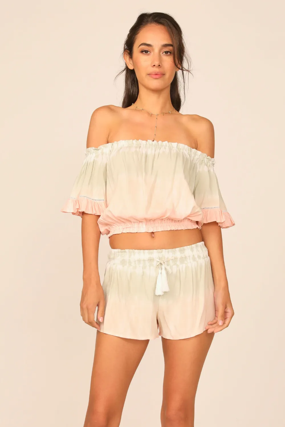 Spring Meadow Tie Dye Off Shoulder Bell Sleeve Top