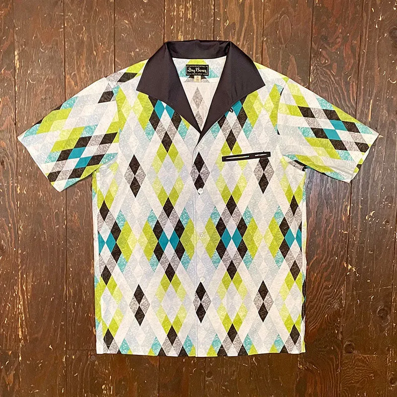 S/S Print Italian Collar Shirt “LOZENGE”