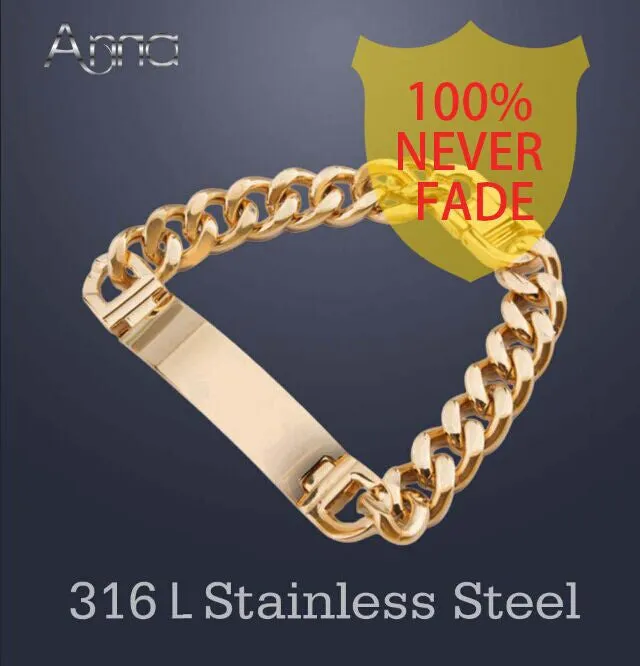 Stainless Steel ID Bracelets Men Fashion Jewelry Gold Silver