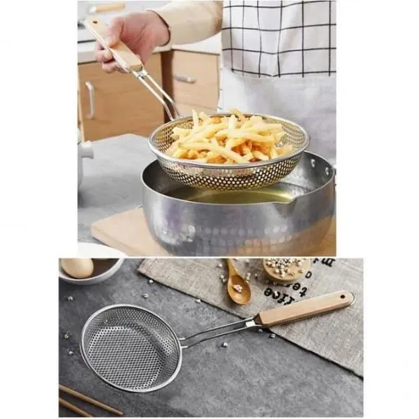 STAINLESS STEEL STRAINER WITH WOODEN HANDLE MEDIUM