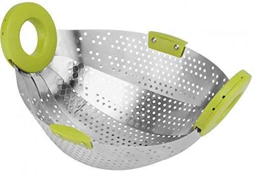 Stainless Steel with ABS Plastic 5-in-1 Collapsible Colander Strainer, Fruit Basket, Vegetable, Rice, Pulses Washing Bowl