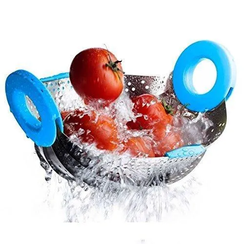 Stainless Steel with ABS Plastic 5-in-1 Collapsible Colander Strainer, Fruit Basket, Vegetable, Rice, Pulses Washing Bowl