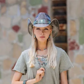 Stampede Women's Western Straw Cowboy Hat - Blue Cross in Black