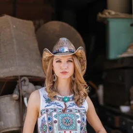 Stampede Women's Western Straw Cowboy Hat - The Sea Green Color Stain