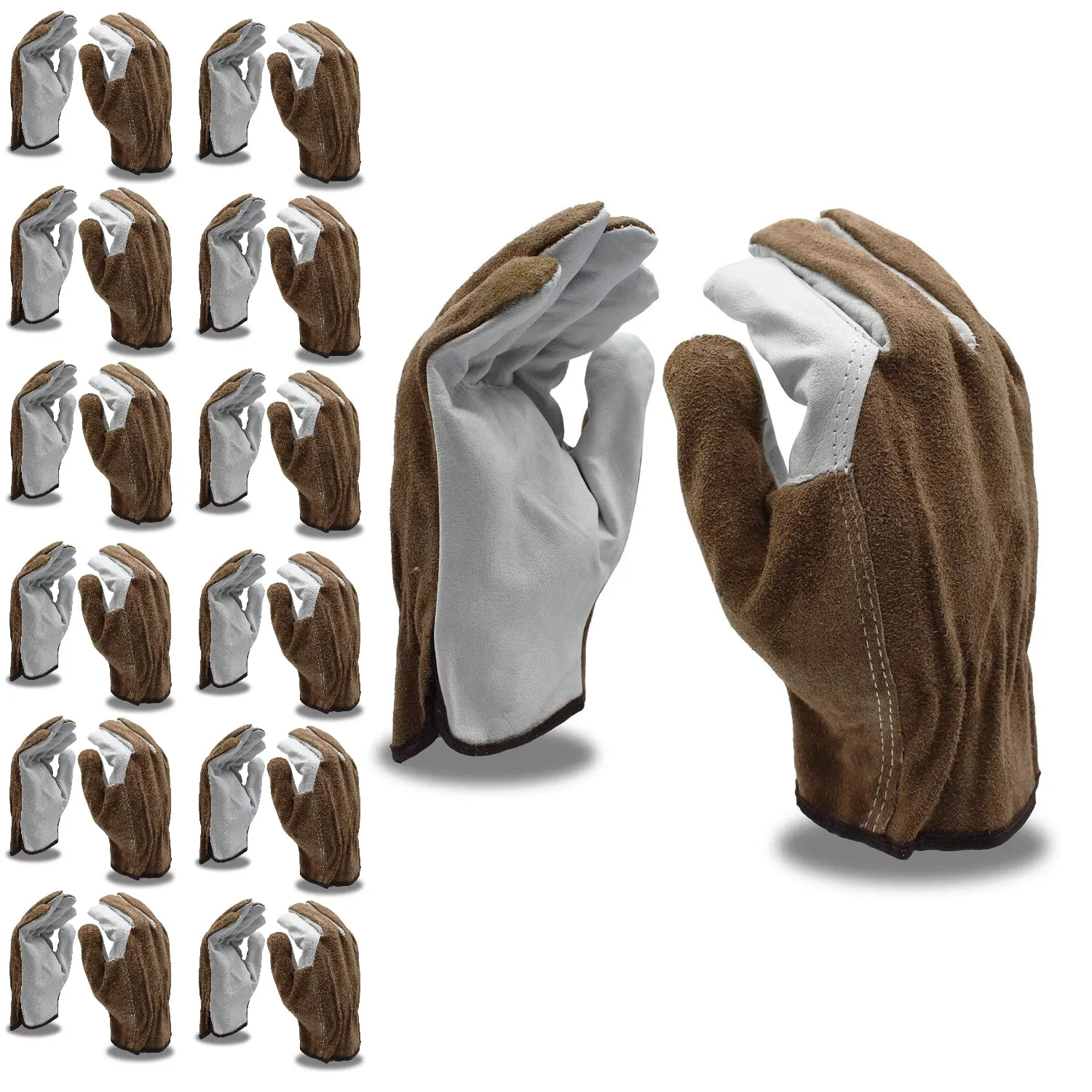 Standard Grain Split Leather Driver Gloves, Bulk 12-Pack